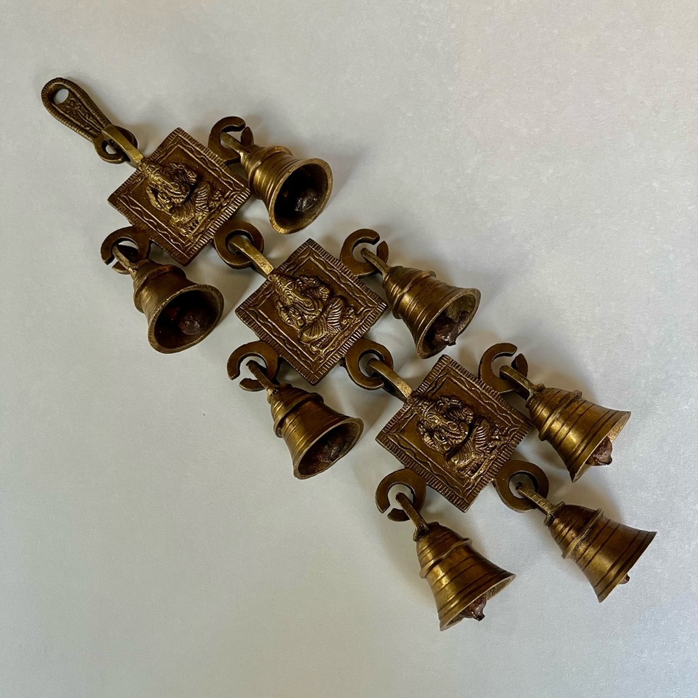 Vintage Brass Ganesh Chime Hindu 7 Bells Diwali Bohemian Boho Decor